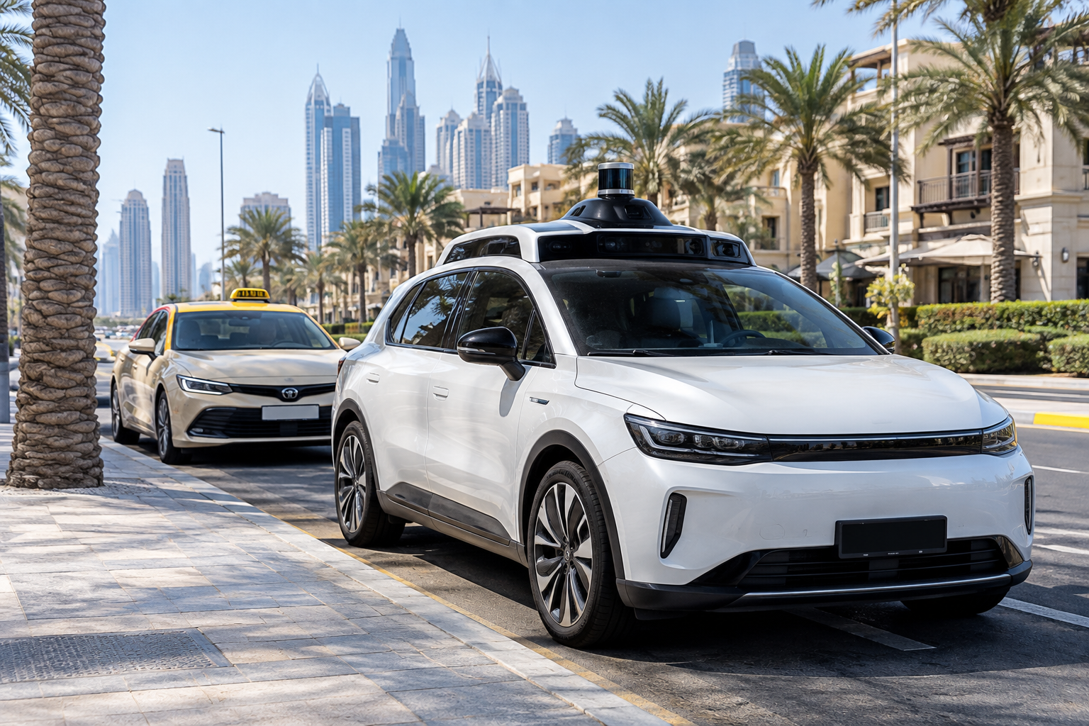 Dubai taxi driver standing next to a vehicle as autonomous taxis enter service
