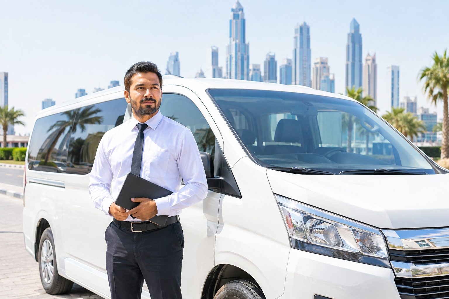Driver reviewing a job offer and documents before starting work in the UAE